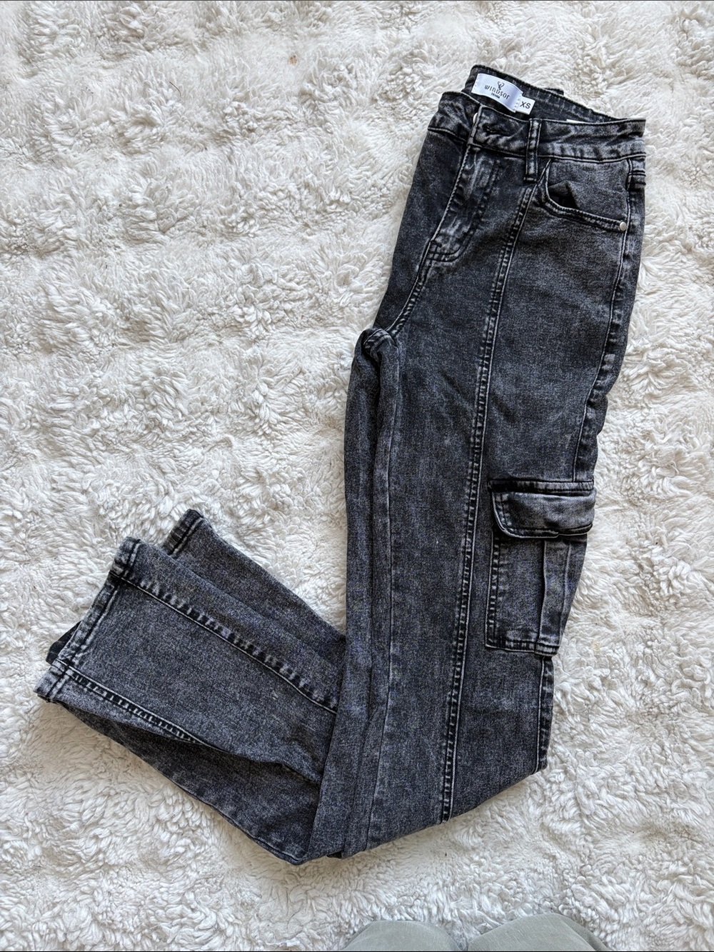 Windsor Black Wash Wide Leg Cargo Jeans